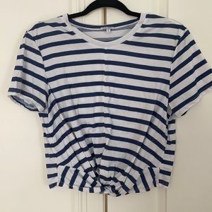 Striped twist front tee - cropped
